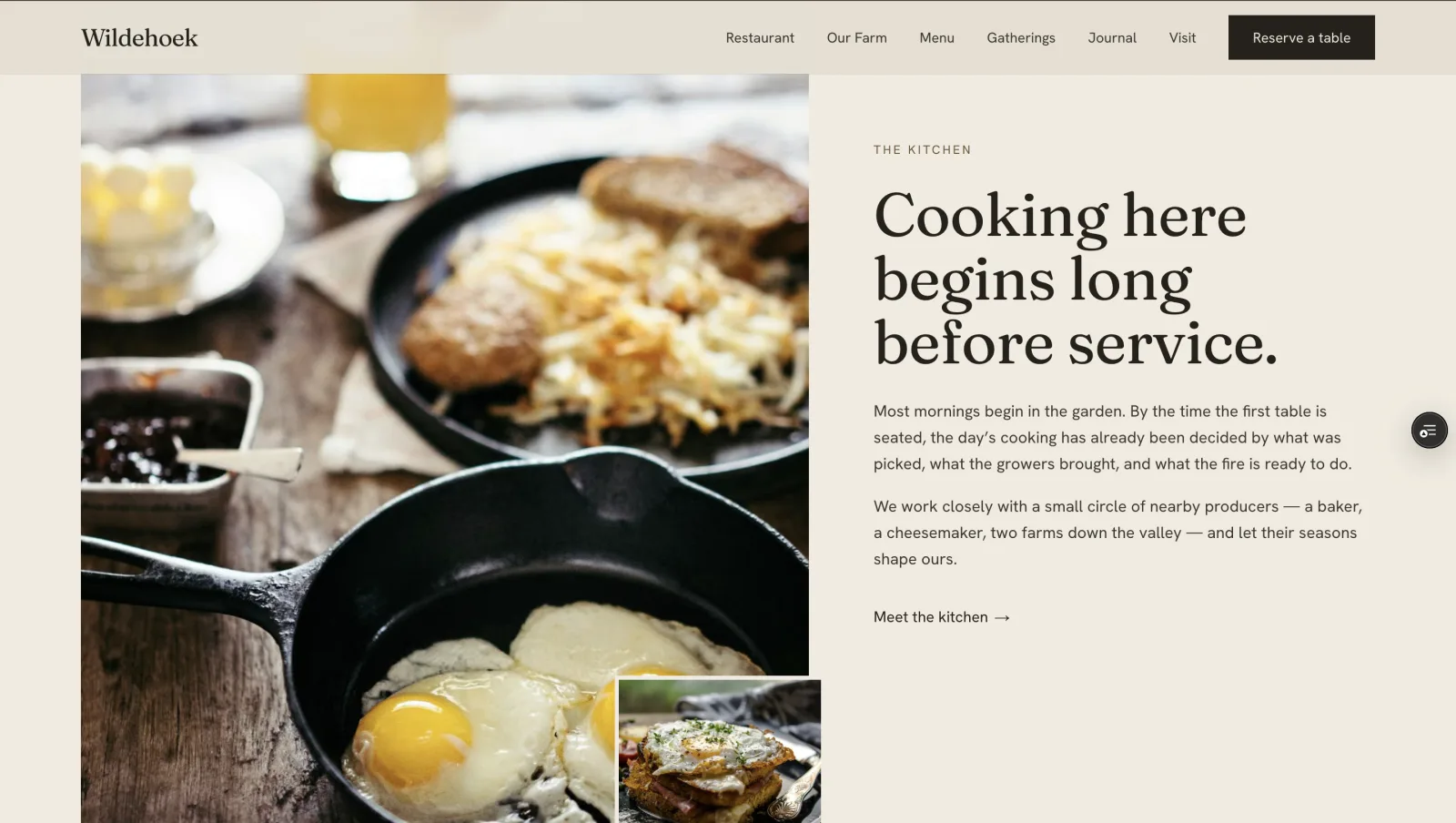Wildehoek website detailed seasonal menu listing with pricing