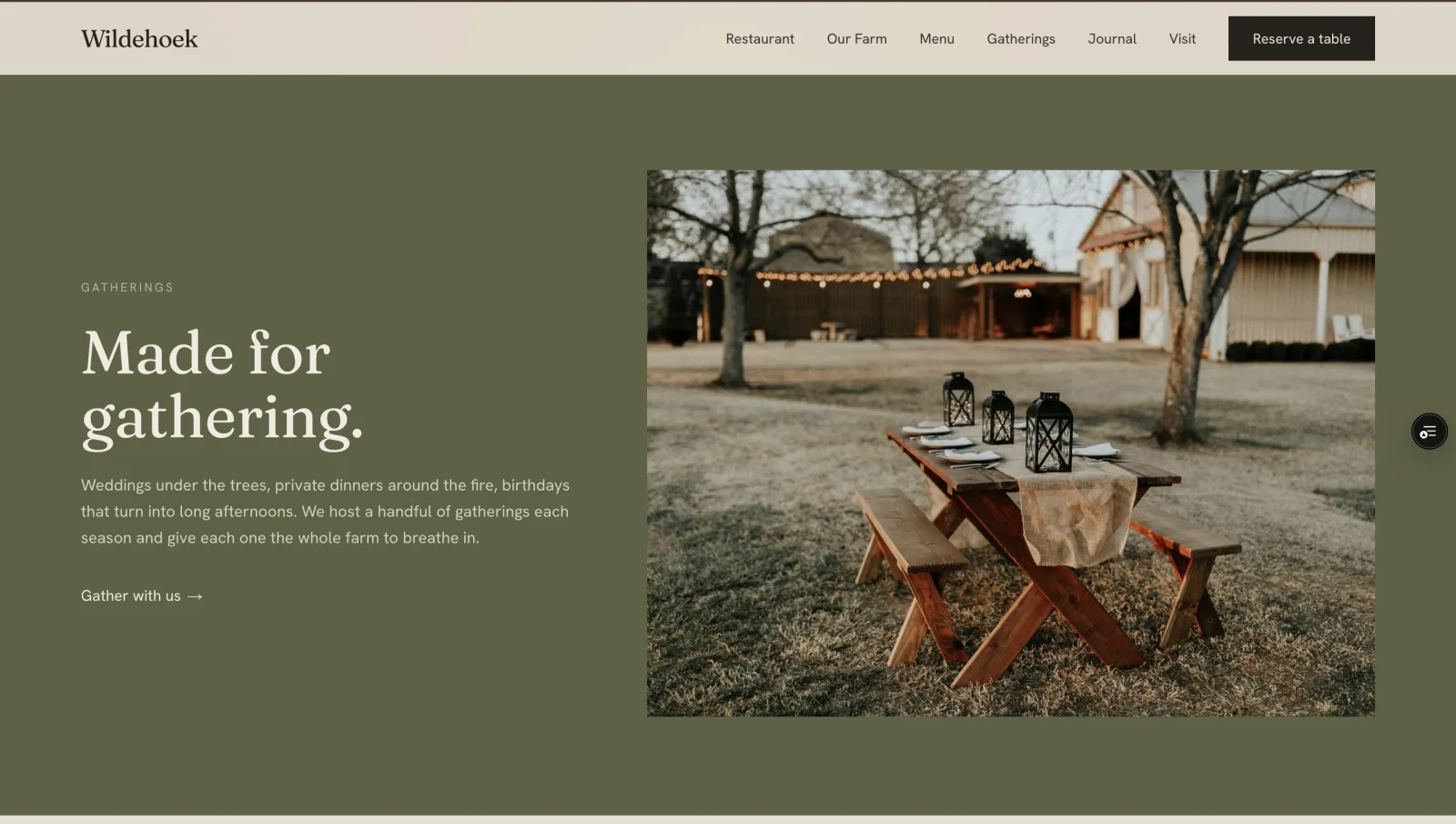 Wildehoek website Kitchen section with cast-iron skillet cooking